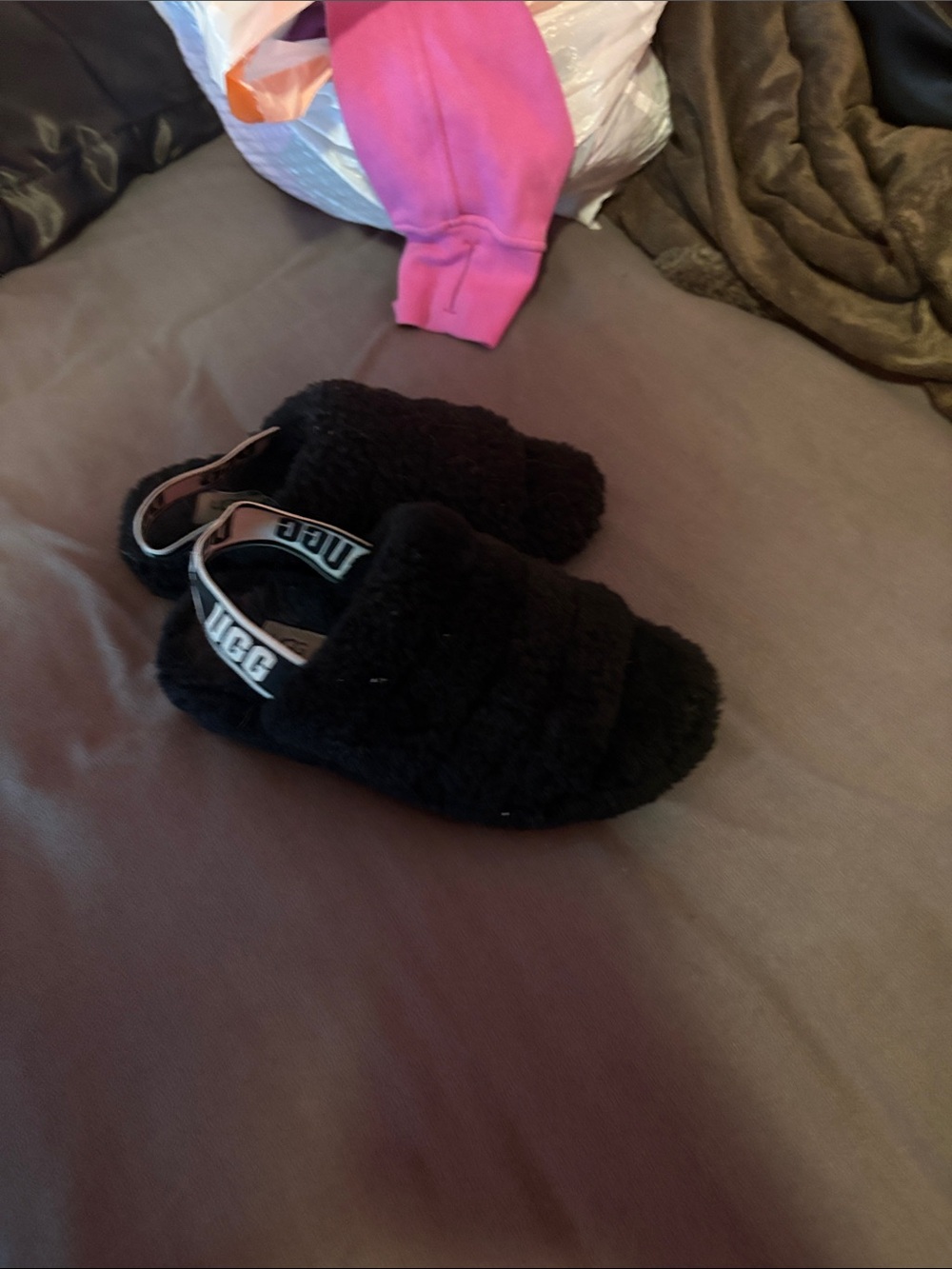 UGG Black Plush Slingback Slide